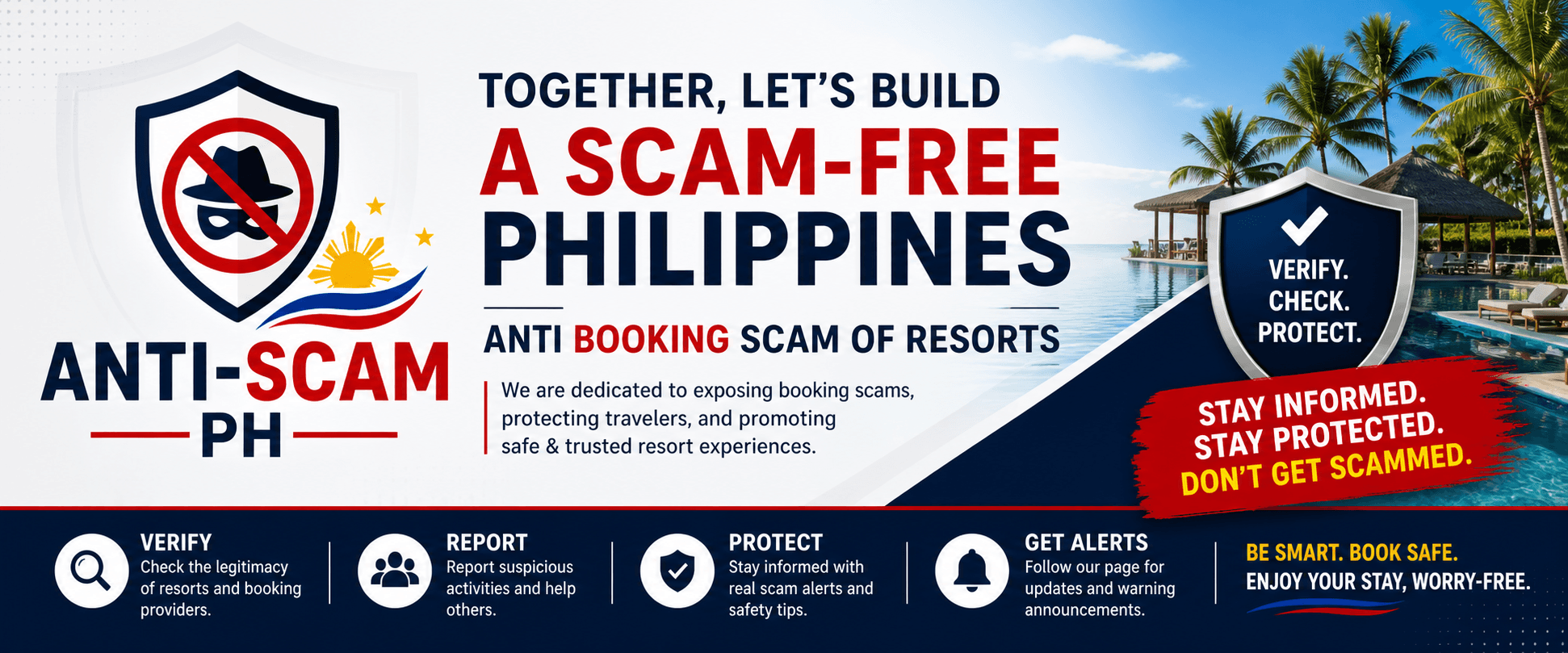 Anti-Scam PH — Together, let's build a scam-free Philippines. Verify, check, protect. Anti booking scam of resorts.